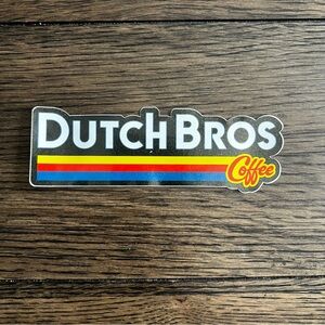 Dutch Bros Sticker with Black, Yellow, Red & Blue Stripes
